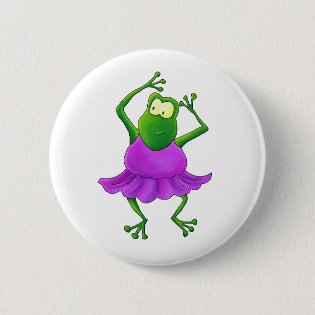Ballerina Purple Tutu Dancing Frog Pinback Button (Front)