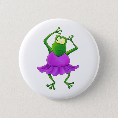 Ballerina Purple Tutu Dancing Frog Pinback Button