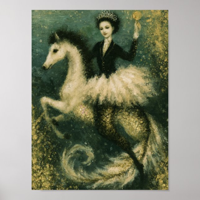 Ballerina Queen on Her Mermaid Seahorse Poster (Front)