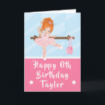 Ballerina Red Hair Girl Pink Happy Birthday Card<br><div class="desc">An adorable red haired ballerina in a pink tutu performing ballet beside a ballet barre in front of a mirror.
Graphics by MUJKA and PrettyGrafik</div>