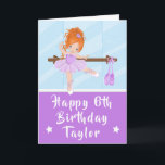 Ballerina Red Hair Girl Purple Happy Birthday Card<br><div class="desc">An adorable red haired ballerina in a purple tutu performing ballet beside a ballet barre in front of a mirror.
Graphics by MUJKA and PrettyGrafik</div>