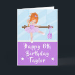 Ballerina Red Hair Girl Purple Happy Birthday Card<br><div class="desc">An adorable red haired ballerina in a purple tutu performing ballet beside a ballet barre in front of a mirror.
Graphics by MUJKA and PrettyGrafik</div>