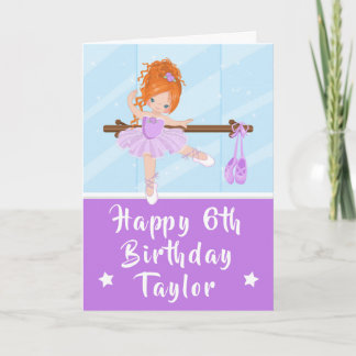 Ballerina Red Hair Girl Purple Happy Birthday Card
