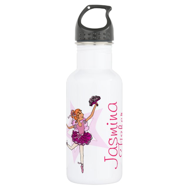 Ballerina red hair girls named white stainless steel water bottle (Front)