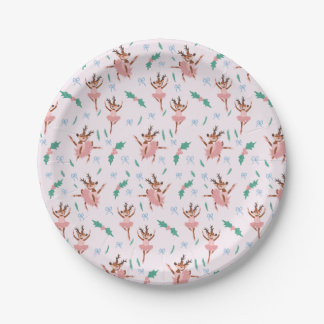 Ballerina Reindeer and Bows Christmas Paper Plates