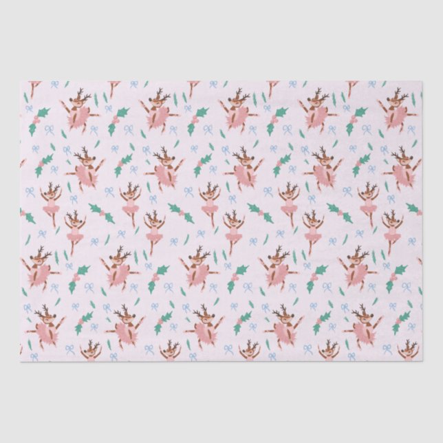 Ballerina Reindeer and Bows Christmas Tissue Paper (Front)