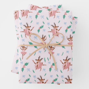 Ballerina Reindeer and Bows Christmas Wrapping Paper Sheets