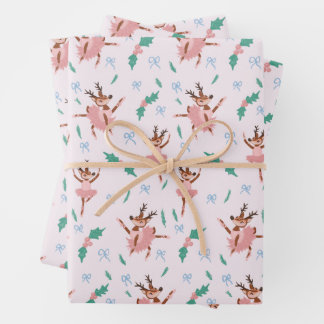 Ballerina Reindeer and Bows Christmas Wrapping Paper Sheets