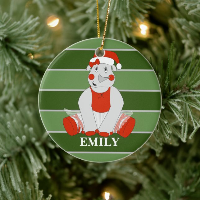 Ballerina Rhino Christmas Special Ceramic Ornament (Tree)