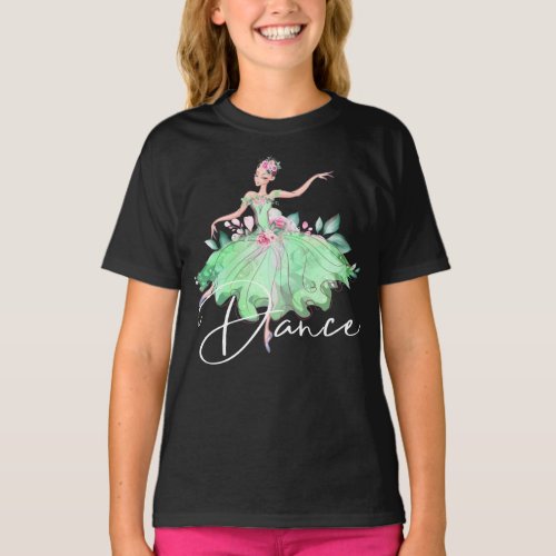 Ballerina rose ballet dress girls DANCE green T_Shirt