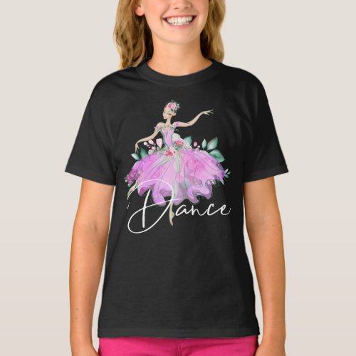 Ballerina rose ballet dress girls DANCE pink T_Shirt