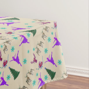 Ballerina Roses Deer Holiday Art Tablecloth