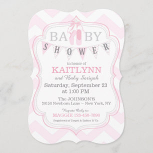 Ballerina Shoes and Chevron Print Baby Shower Invitation