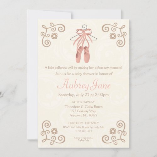 Ballerina Shoes Ballet Baby Girl Shower Invitation