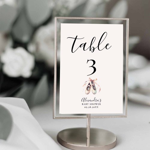 Ballerina Shoes Pink Baby Girl Shower Table Number