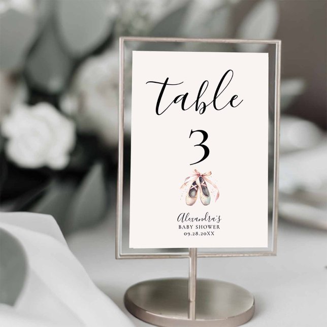 Ballerina Shoes Pink Baby Girl Shower Table Number (ballerina shoes table number standard card)