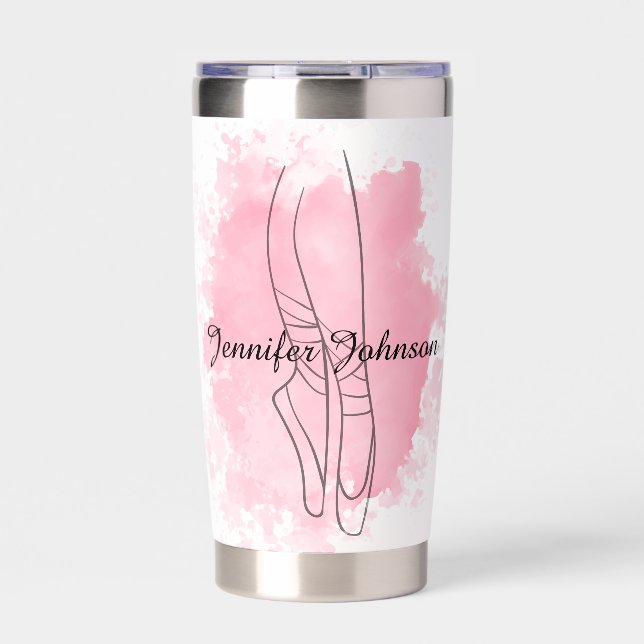 Ballerina Shoes Pink Watercolor with Name  Insulated Tumbler (Front)