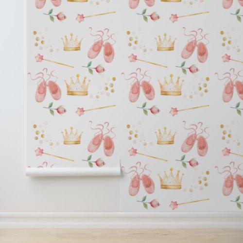 Ballerina Shoes Wand Princess Crown Repeat Pattern Wallpaper