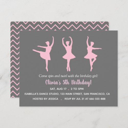 Ballerina Silhouette Girls Birthday Party Invitation
