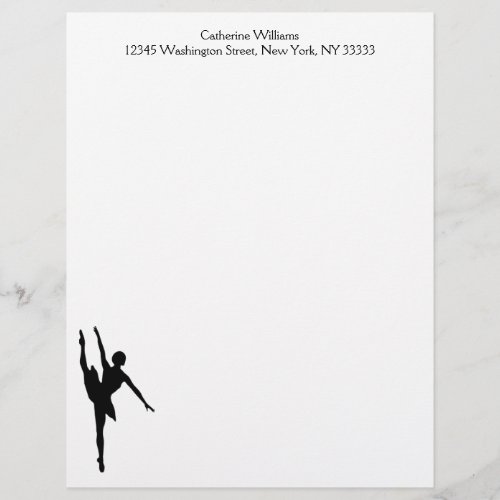 Ballerina Silhouette in Black Personalized Dance Letterhead