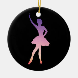 Ballerina silhouette in purple, pink ombre colors ceramic ornament