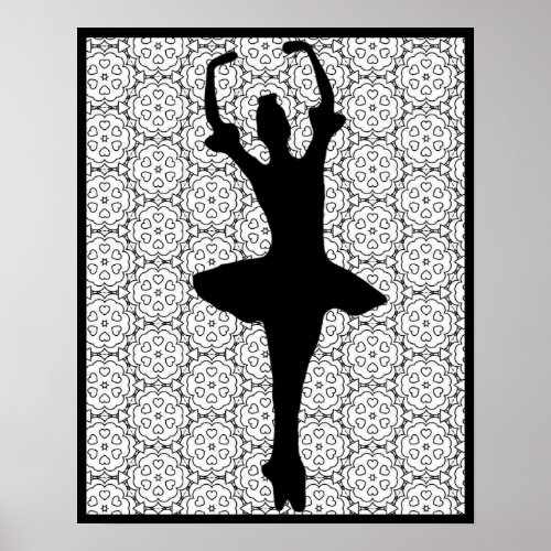 Ballerina Silhouette on a Heart Mandala background Poster