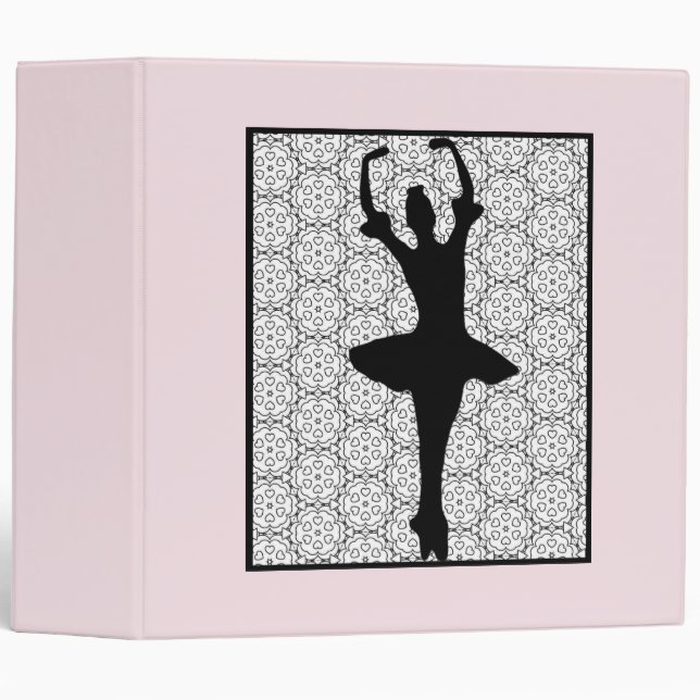 Ballerina Silhouette on a Heart Mandala Pattern Binder (Front/Spine)