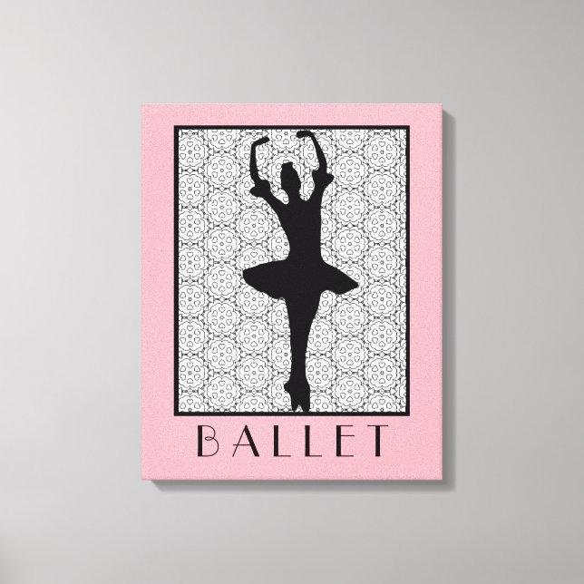 Ballerina Silhouette on a Heart Mandala Pattern Canvas Print (Front)