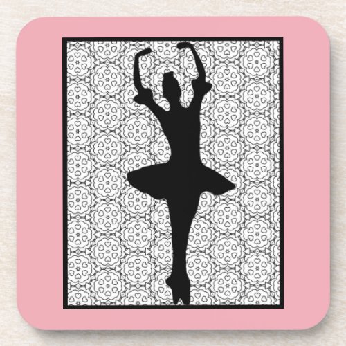Ballerina Silhouette on a Heart Mandala Pattern Drink Coaster