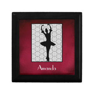 Ballerina Silhouette on a Heart Mandala Pattern Jewelry Box