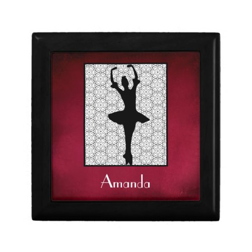 Ballerina Silhouette on a Heart Mandala Pattern Jewelry Box