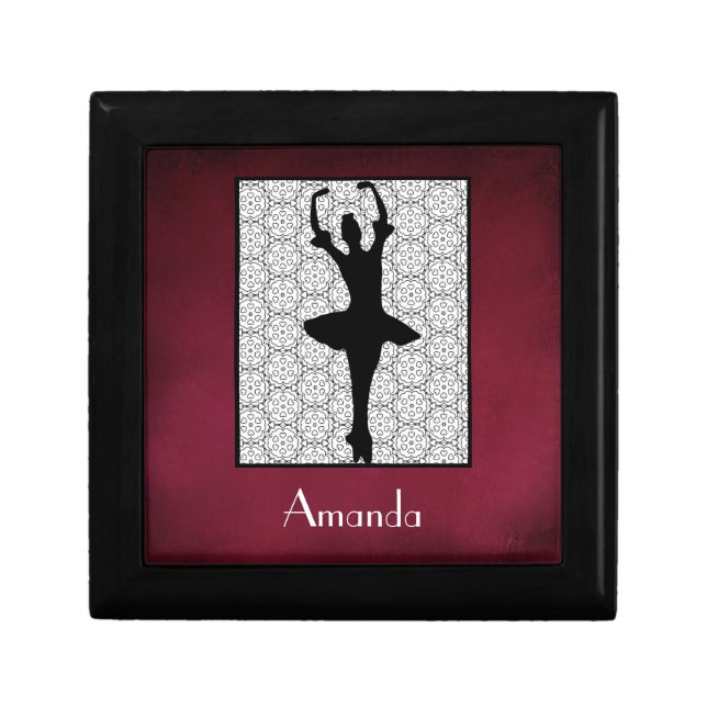 Ballerina Silhouette on a Heart Mandala Pattern Jewelry Box (Front)