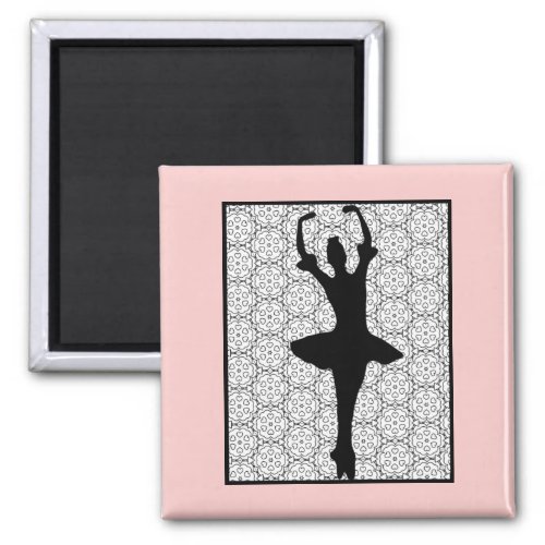 Ballerina Silhouette on a Heart Mandala Pattern Magnet