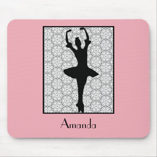 Ballerina Silhouette on a Heart Mandala Pattern Mouse Pad