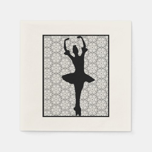 Ballerina Silhouette on a Heart Mandala Pattern Paper Napkins