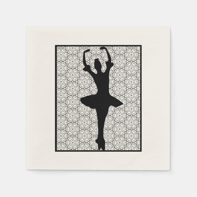 Ballerina Silhouette on a Heart Mandala Pattern Paper Napkins (Front)