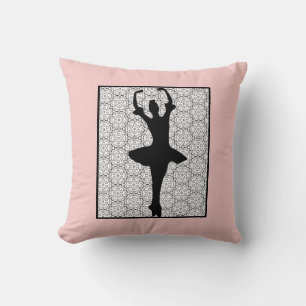 Ballerina Silhouette on a Heart Mandala Pattern Throw Pillow