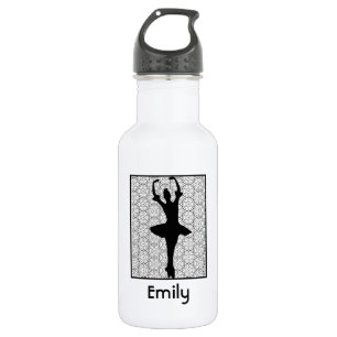 Ballerina Silhouette on a Heart Mandala Pattern Water Bottle