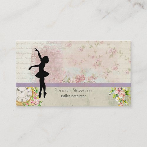 Ballerina Silhouette on Elegant Vintage Pattern Business Card