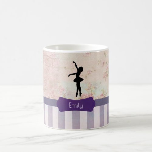 Ballerina Silhouette on Elegant Vintage Pattern Coffee Mug