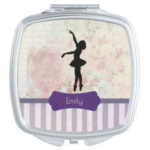 Ballerina Silhouette on Elegant Vintage Pattern Compact Mirror