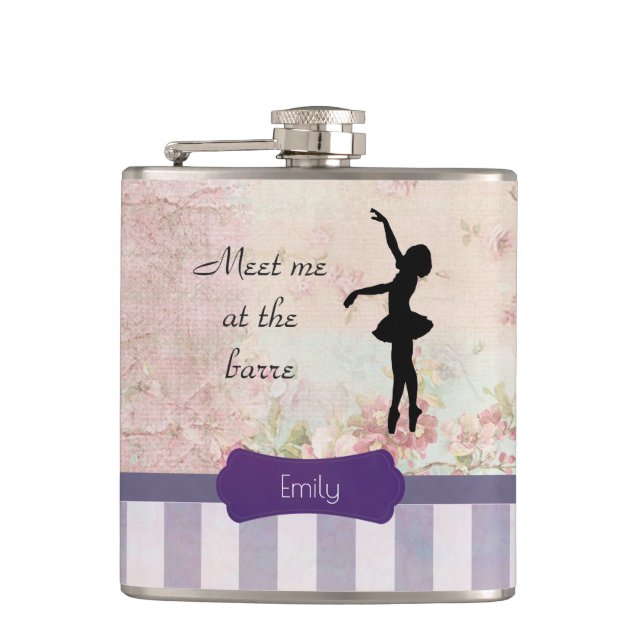 Ballerina Silhouette on Elegant Vintage Pattern Flask (Front)