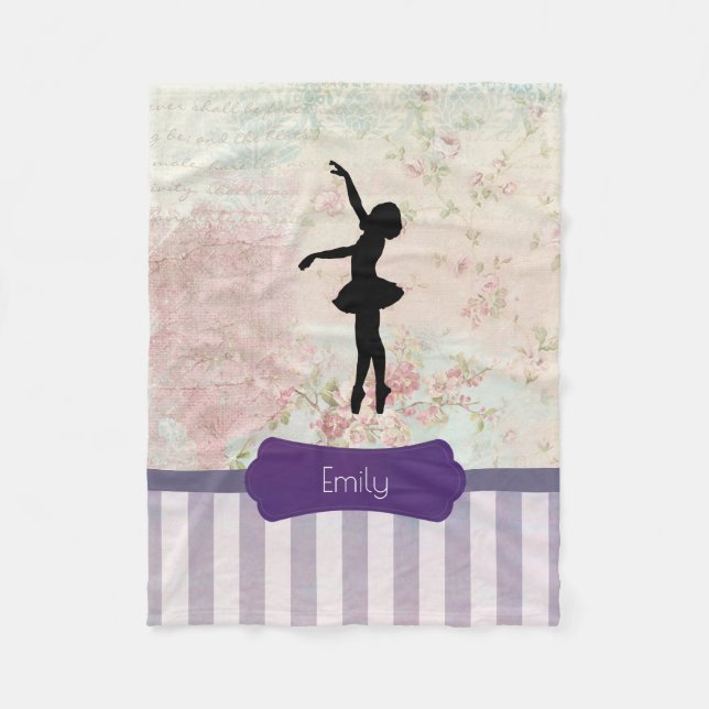 Ballerina Silhouette on Elegant Vintage Pattern Fleece Blanket (Front)