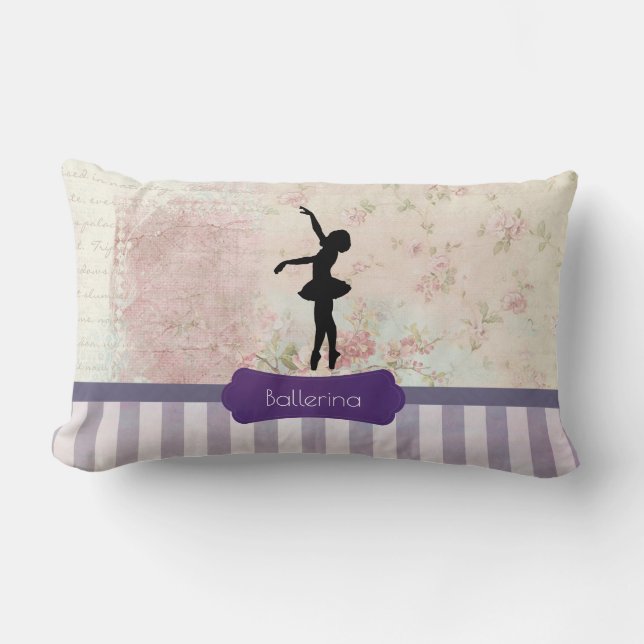 Ballerina Silhouette on Elegant Vintage Pattern Lumbar Pillow (Front)