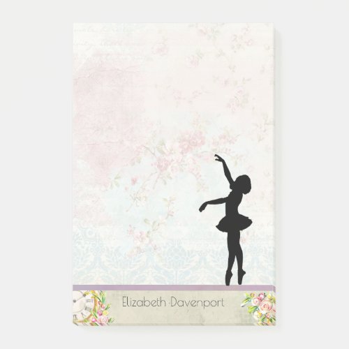 Ballerina Silhouette on Elegant Vintage Pattern Post_it Notes