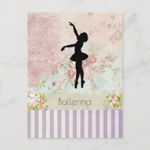 Ballerina Silhouette on Elegant Vintage Pattern Postcard