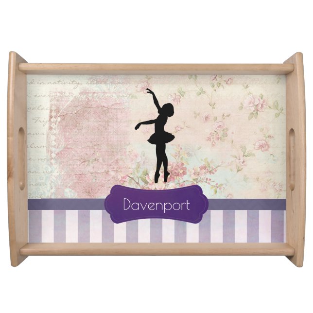 Ballerina Silhouette on Elegant Vintage Pattern Serving Tray (Front)