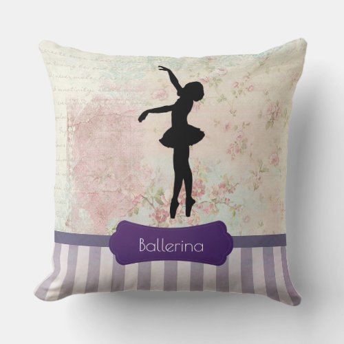 Ballerina Silhouette on Elegant Vintage Pattern Throw Pillow