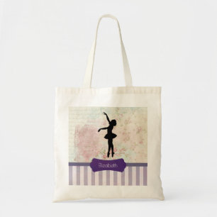 Ballerina Silhouette on Elegant Vintage Pattern Tote Bag