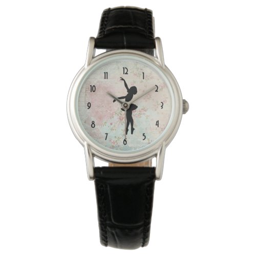 Ballerina Silhouette on Elegant Vintage Pattern Watch